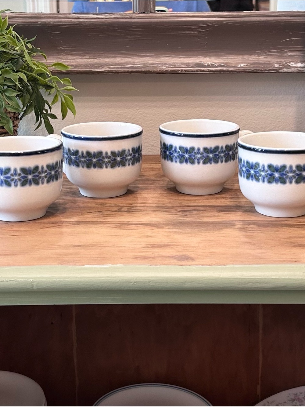 Vintage Royal Doulton Steelite Set Of 4 Blue Green Geometric MCM Coffee Cups